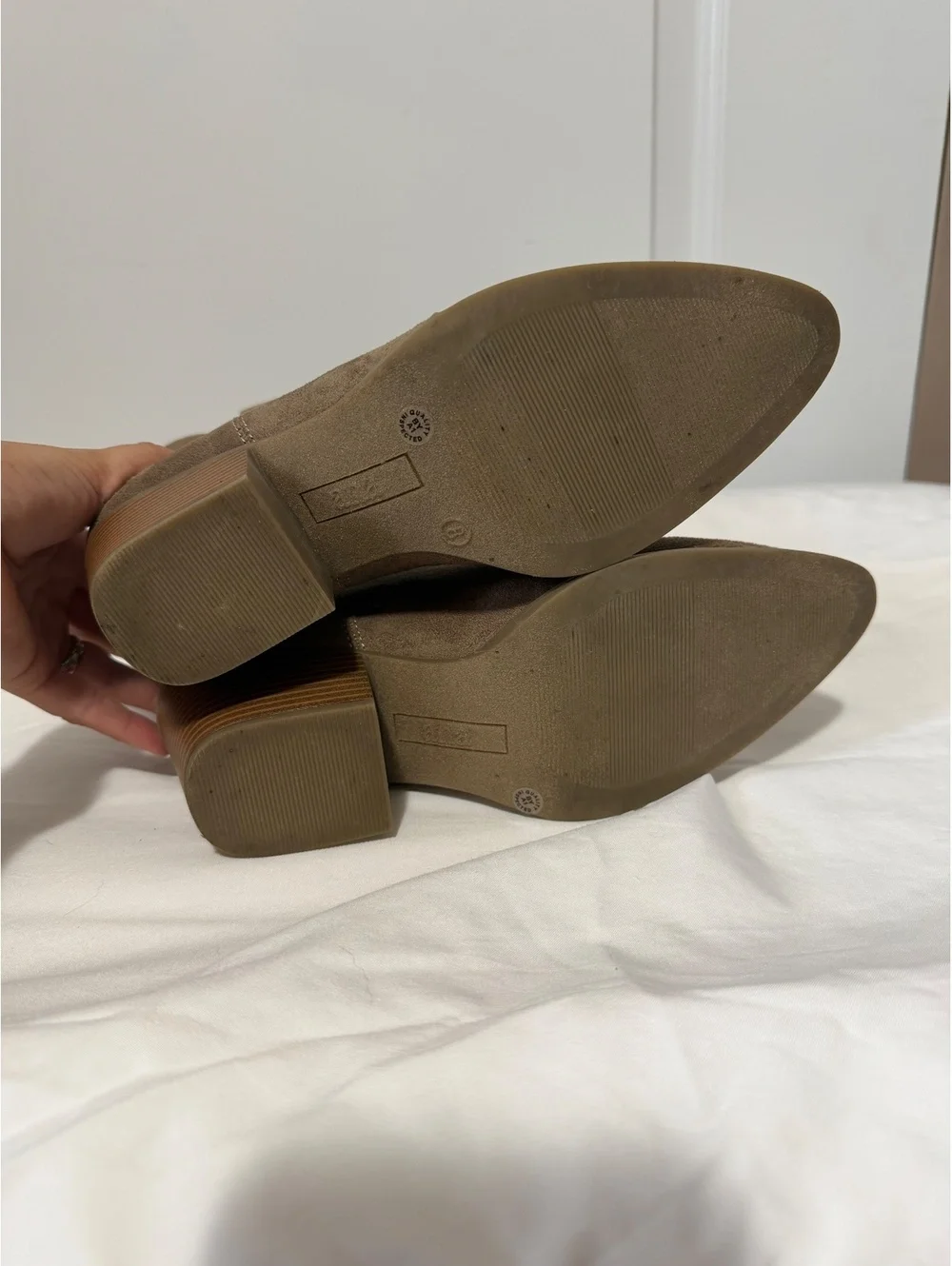 Brown Suede Western Boho Festival Slouch Casual Fall Wood Block Heel Size 8